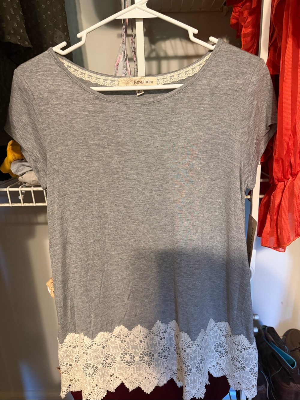 Rewind Gray Tunic with Cream Lace Hem